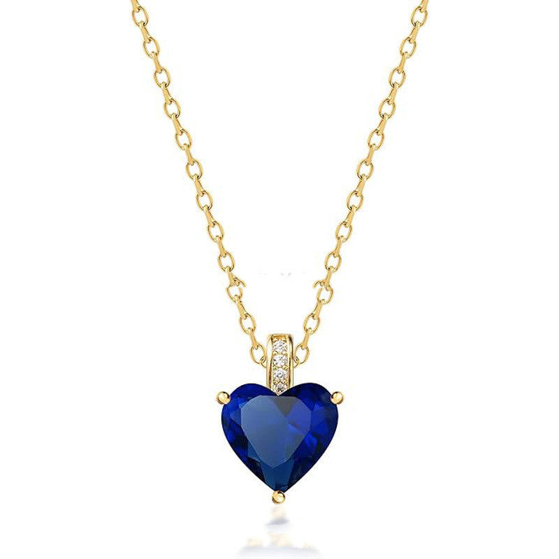 Buy Center Hot Pick-Women's Twelve Birthstone Fashion Simple Pendant Necklace September Deep Blue Diamond