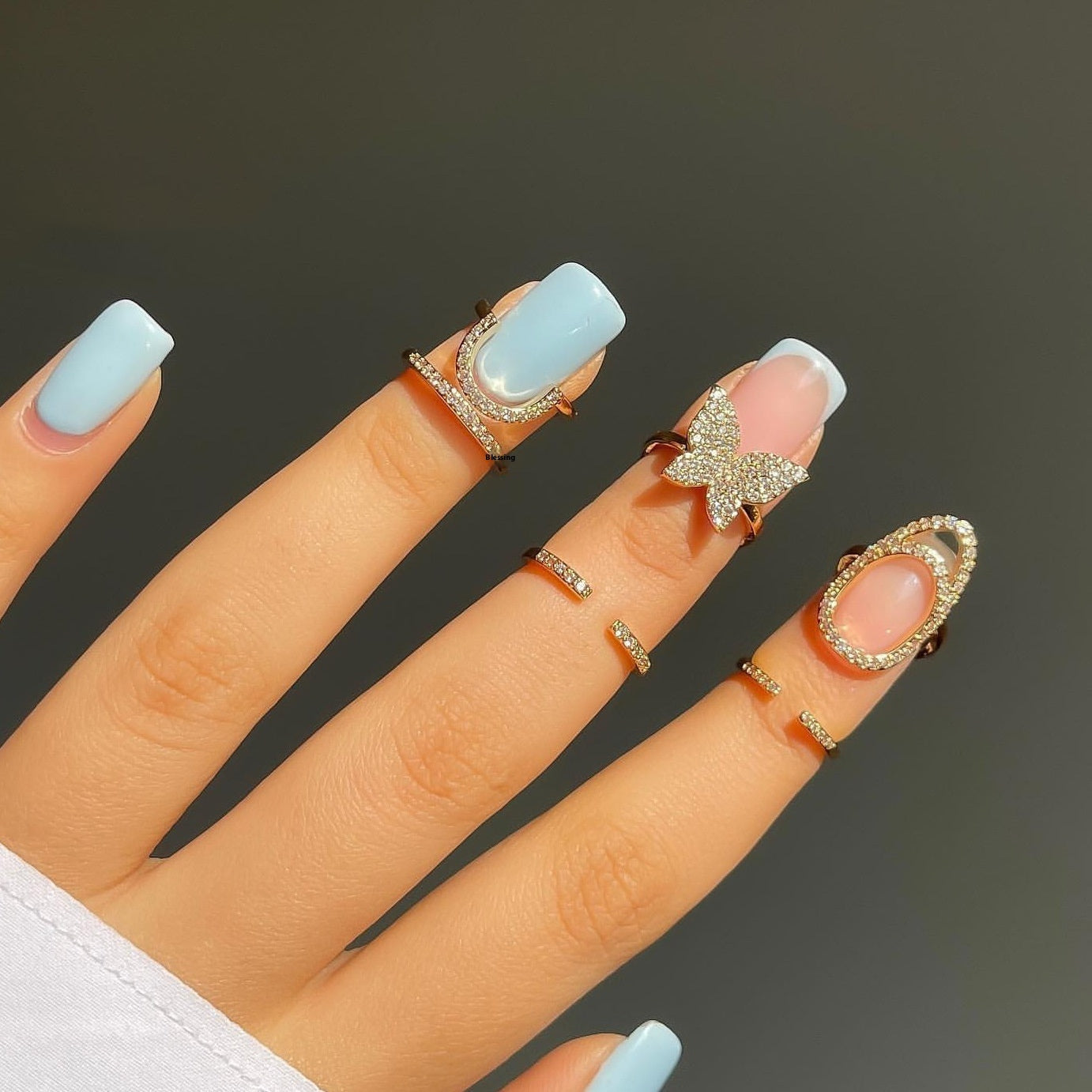 Hot New Items at Buy Center: Cross-border New Arrival Micro Inlaid Zircon Graceful Personality Wear Removable Fake Nail Tip Ring