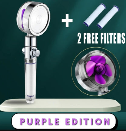 Shower Head Water Saving Flow 360 Degrees Rotating With Small Fan ABS Rain High Pressure Spray Nozzle Bathroom Accessories Adjustable purple set