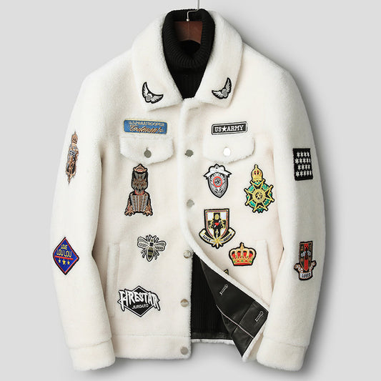 Chaqueta de piel de cordero de grano blanco de moda