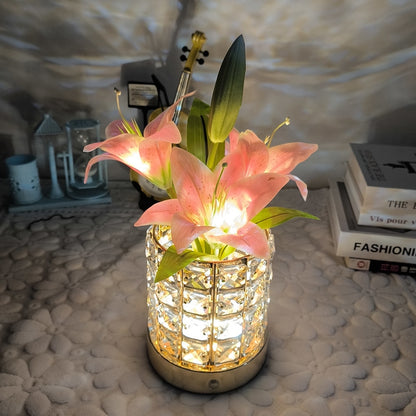 New Luminous Lily Crystal Flowerpot Small Night Lamp Simple And Light Luxury Advanced Sense Rechargeable Pink