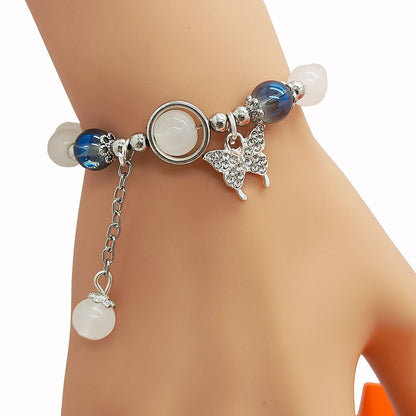 Buy Center Special-Butterfly Ball Bracelet Female Ins Special-interest Design Aquamarine Gray Moonlight Butterfly Bracelet