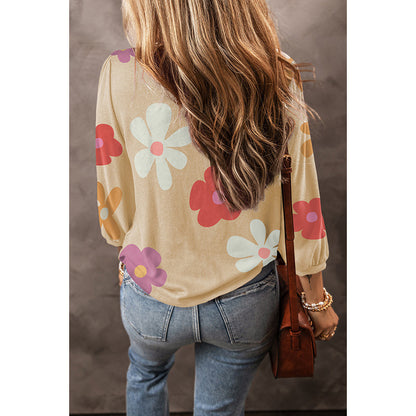 European And American Leisure Wild Flower Floral Print Long Sleeve Pullover Buy Center