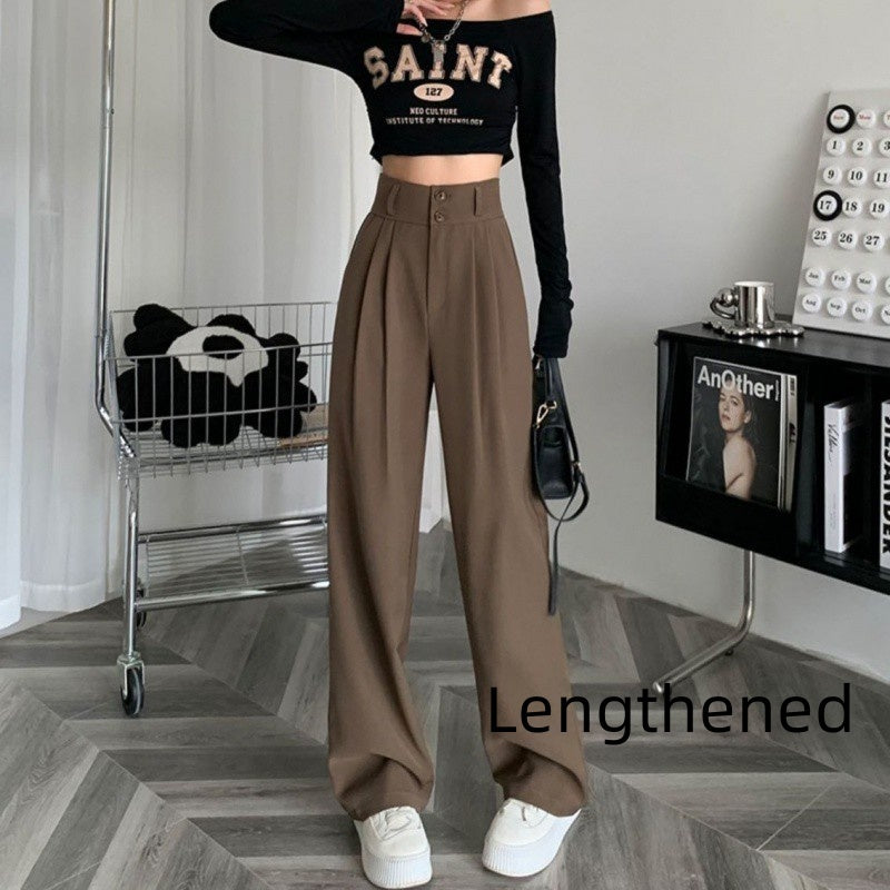 Buy Center Special-Ice Silk Wide-leg Pants Women's High Waist Drooping Suit Pants Brown Lengthened