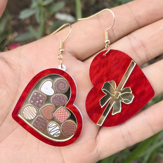 Coffret cadeau rouge Saint Valentin Boucles d'oreilles coeur pour femme Boucles d'oreilles pendantes en acrylique avec crème glacée You Make ME Melt Romantique Bijoux de créateur