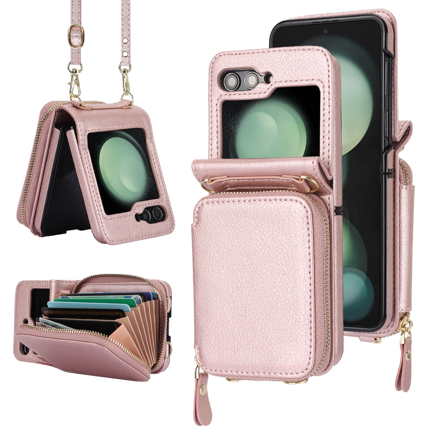 Suitable For ZFlip6 Litchi Pattern Foldable Screen Phone Case Wallet Buy Center