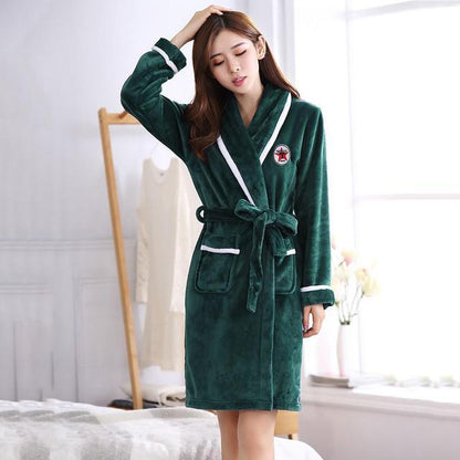 Winter Flannel Lovers Robe Gown Elegant Solid Casual Sleepwe Buy Center