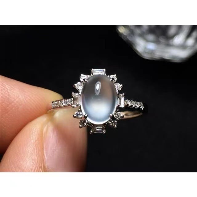 Ice-like Chalcedony Egg Noodle Ring Luxury Full Diamond Buy Center