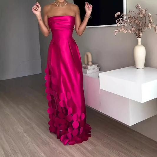 Patchwork Round Satin Tube Top High Waist Dress Evening Gown | Women's Clothing2 | Buy Center