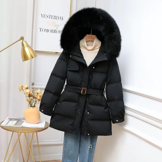 All-matching Hooded Warm Big Fur Collar Casual Mid-length Down Jacket | Women's Clothing4 | Buy Center