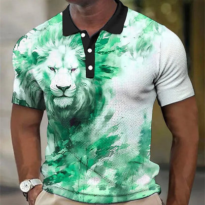 Newly Released at Buy Center: 3D Wolf Printed Casual Short-sleeved Street Hip-hop T-shirt Breathable Pullover Men's Polo Shirt PP52863GC