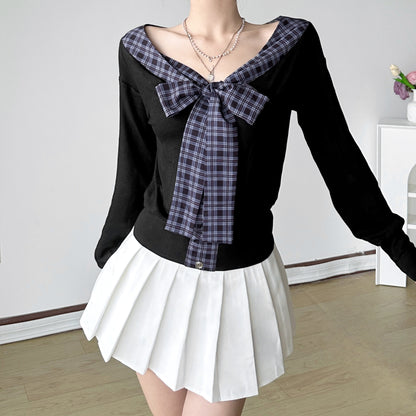 French Style Temperament Bowknot Slimming Hot Girl Knitted Top Buy Center