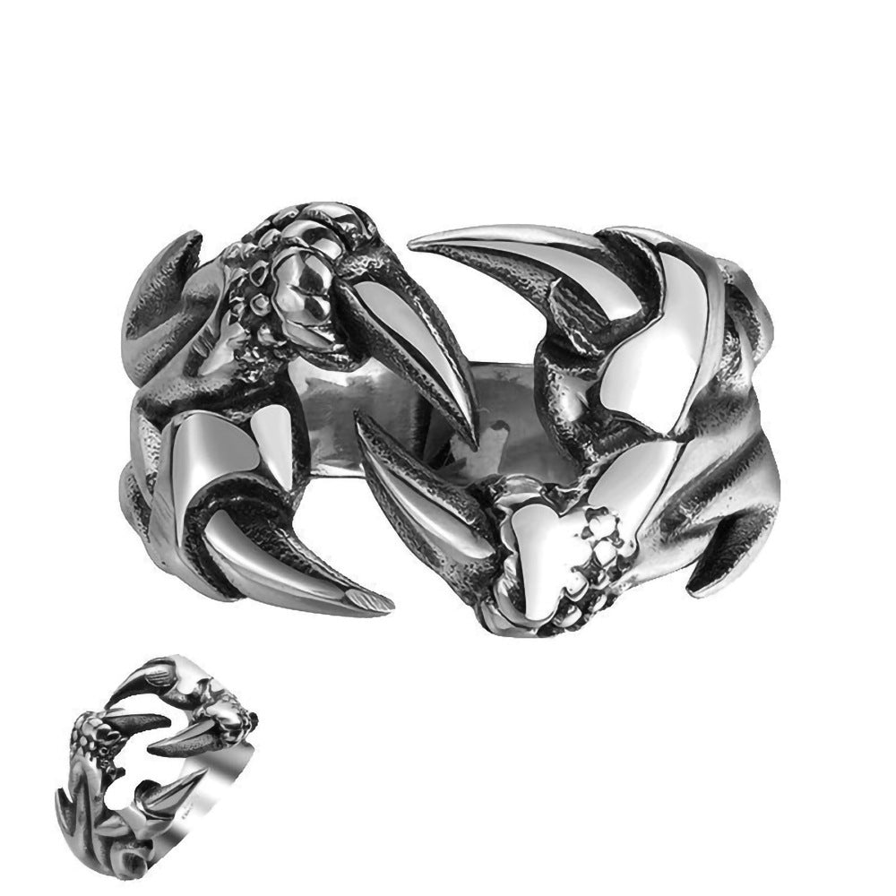 Buy Center Handpicked- Men's Domineering Open Dragon Claw Ring Punk Chrome Jewelry Titanium Steel Dragon Claw Heart Party Rings For Men Opening Free Size