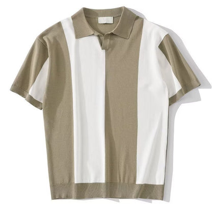 Just Arrived at Buy Center: Design Light Luxury Contrast Color Knitted Striped Short Sleeve