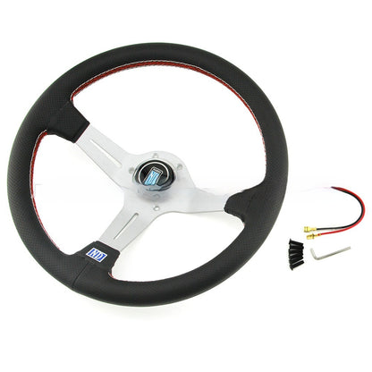 Hot New Items at Buy Center: Leather 14-inch Middle Concave Steering Wheel Silver Skeleton