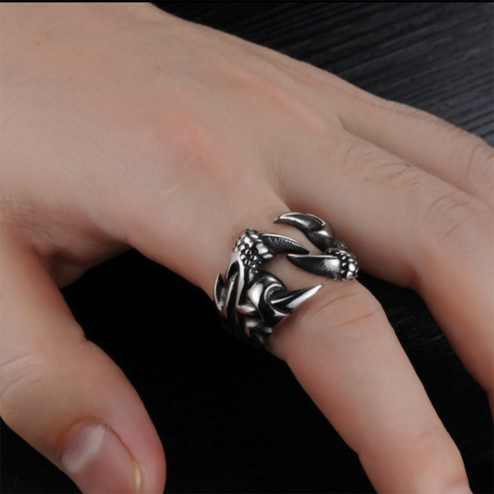 Buy Center Handpicked- Men's Domineering Open Dragon Claw Ring Punk Chrome Jewelry Titanium Steel Dragon Claw Heart Party Rings For Men