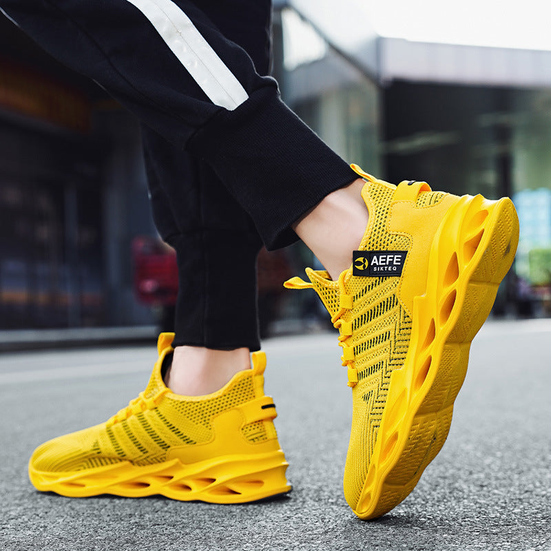 Newly Released at Buy Center: Mesh Breathable Casual Men's Korean Style Plus Size Light Running Shoes Yellow