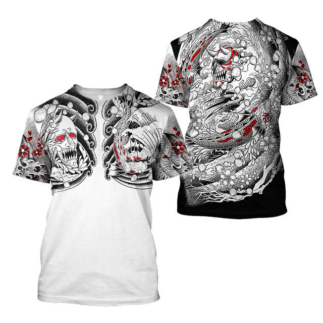 Camiseta de hombre 3D con estampado de samurái, camiseta holgada de cuello redondo