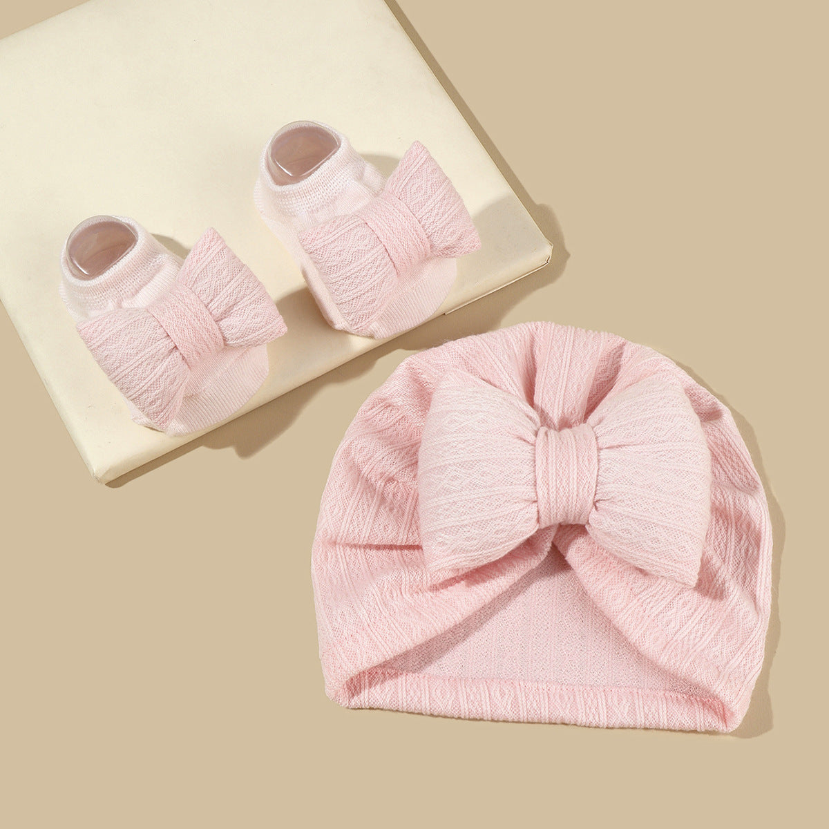 Fresh on the Scene at Buy Center: Tam-o'-shanter And Socks Suit Infant Knitted Big Bow Pink