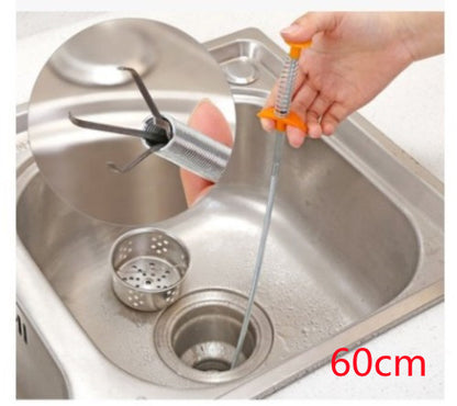 60CM Sewer Dredger Spring Pipe Dredging Tool Household Hair Cleaner Drain Clog Remover Cleaning Tools Household For Kitchen Sink Kitchen Gadgets Yellow 60cm