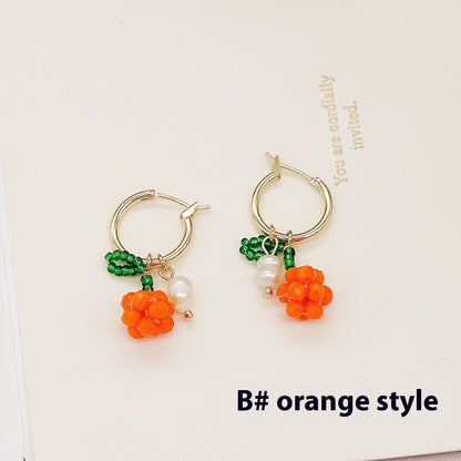 Buy Center Choice-Handmade Beaded Cherry Orange Fruit Earrings Necklace B Style Orange Style Earrings