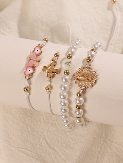 Fresh on the Scene at Buy Center: New Bracelet With Oil Dripping Butterfly Pendant, Girls' Pearls, Rice Beads, Niche Personality, Cute Bracelet Set White