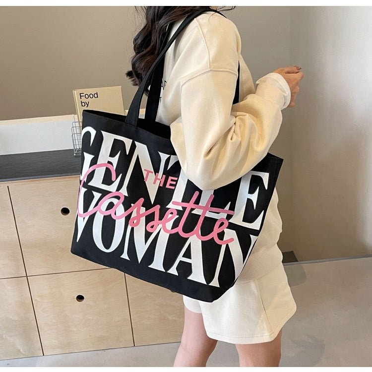 Just Arrived at Buy Center: Versatile Texture One-shoulder Large Letter Painted Canvas Bag