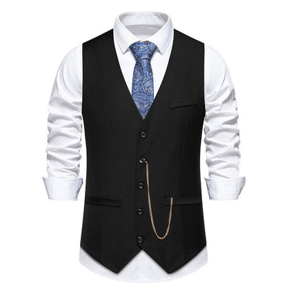 Fresh Arrivals at Buy Center: Solid Color Wedding Banquet V-neck Men's Suit Vest Black