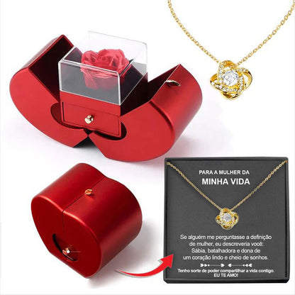 Trending Now at Buy Center: Fashion Jewelry Box Red Apple Christmas Gift Necklace Eternal Rose For Girl Mother's Day Valentine's Day Gifts With Artificial Flower Rose Flower Jewelry Box