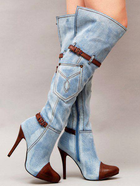 Women's Denim Plus Size Boots Stitching High Heel Knee-high Boots Buy Center