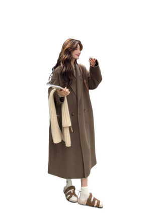 Design Sense Oatmeal Color Small Woolen Overcoat Women's Coat