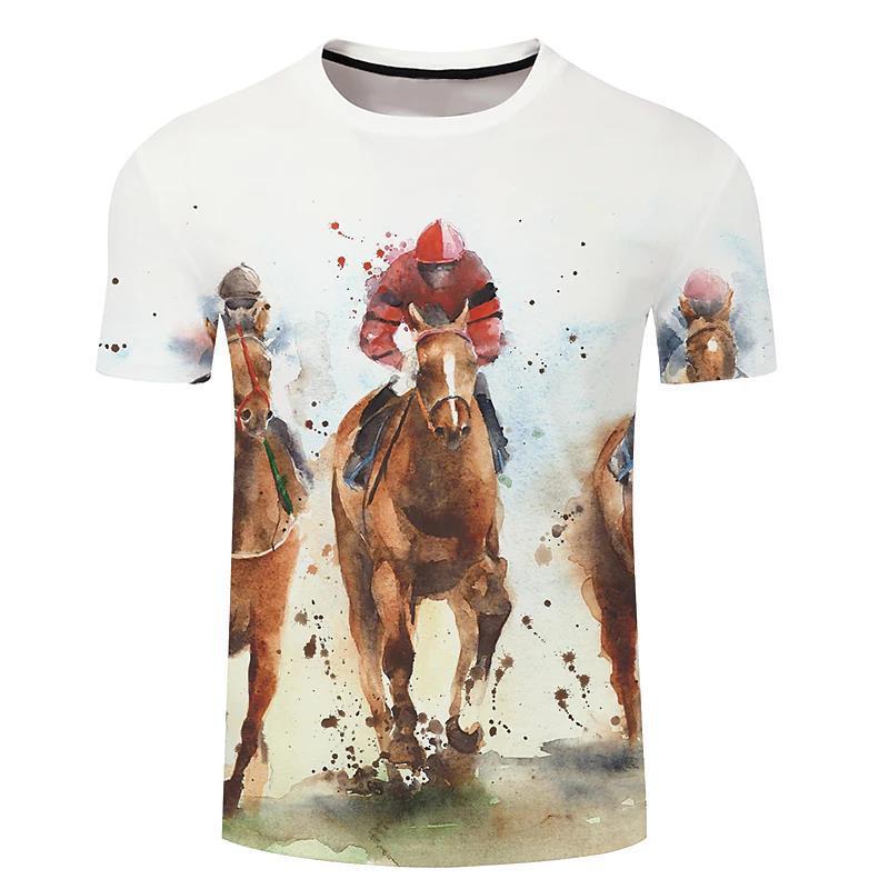 Hot New Items at Buy Center: Men's 3d Horse Printed T-shirt Riding Crew Neck Short Sleeve Streetwear Hip Hop Trend FJ00078