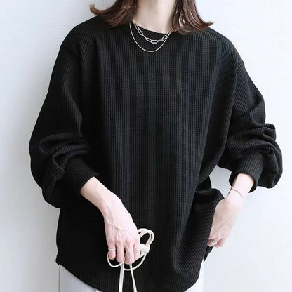 Loose Casual High-grade Waffle Bottoming Shirt Black