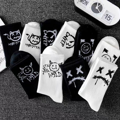 Chaussettes de sport mi-mollet noires et blanches pour hommes, tendances printemps et été