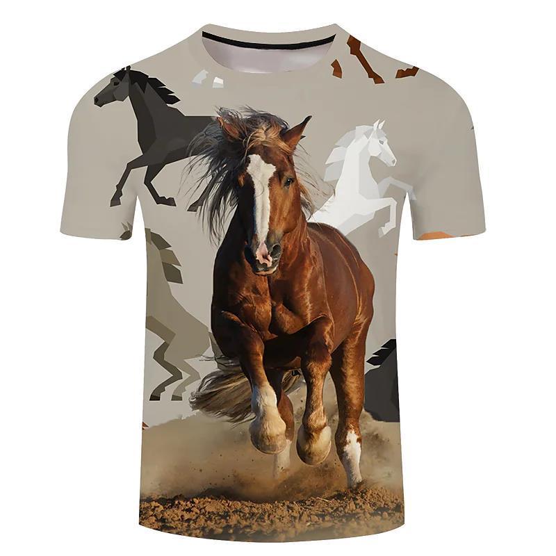 Hot New Items at Buy Center: Men's 3d Horse Printed T-shirt Riding Crew Neck Short Sleeve Streetwear Hip Hop Trend FJ00083