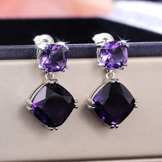 Elegant Mysterious Purple Square Zircon Earrings