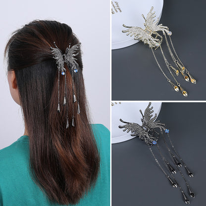 Rhinestone Butterfly Wind Chime Tassel Hairpin