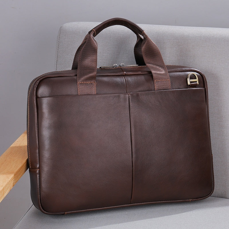 Genuine Leather Large Capacity Briefcase Men's Horizontal First Layer Cowhide Computer Storage Bag