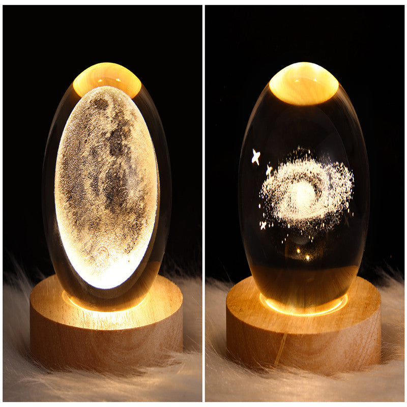 LED Night Light Galaxy Crystal Ball Table Lamp 3D Planet Moon Lamp Bedroom Home Decor For Kids Party Children Birthday Gifts Solid Wood Seat Set6 USB