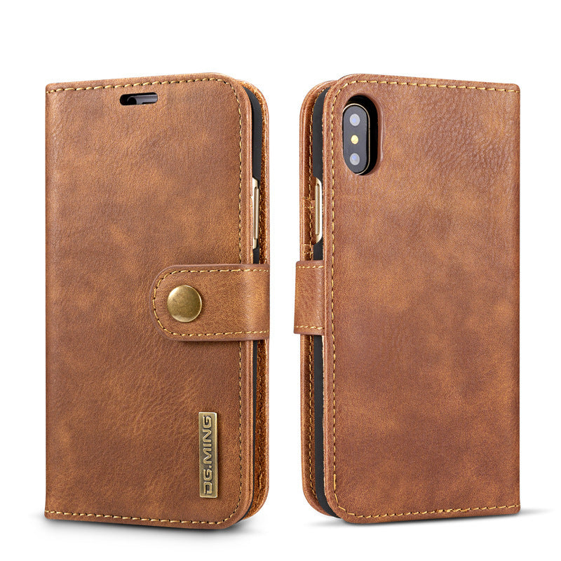 Just Arrived at Buy Center: Cowhide Two-fold Split Adsorption Mobile Phone Leather Case Brown