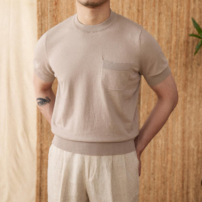 Fresh Arrivals at Buy Center: Handsome Solid Color Knitted T-shirt For Trendy Men Apricot