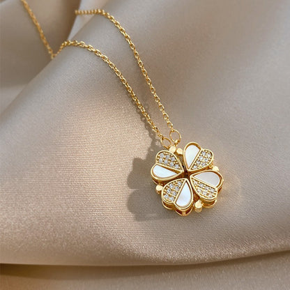 Non-fading Titanium Steel Dual-wear Love Clover Necklace Buy Center