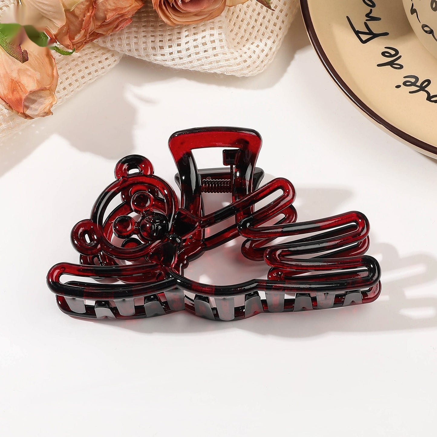 Buy Center Handpicked- Fashion Lady Amber Barrettes Large 11.5cmBear Black Spot Wine Red Plastic