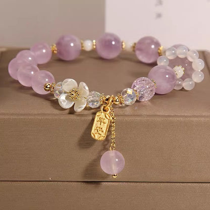 Buy Center Exclusive Offer-Ins Korean Style Lavander Purple Chalcedony Crystal Single Circle Women's White Agate Blue Flower Bracelet