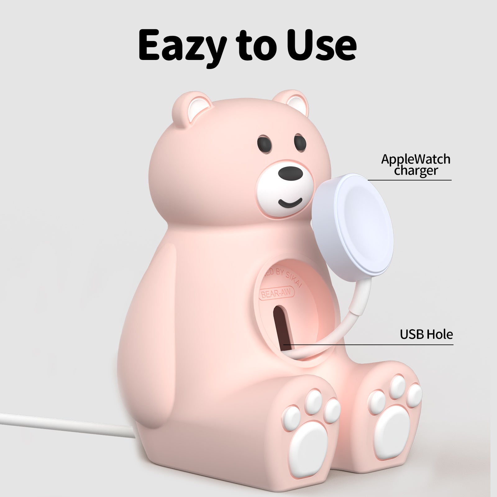 Cute Bear IWatch Charger Stand Compatible With IWatch Series 9-1 45mm,44mm,42mm,41mm,40mm, 38mm For IWatch Charger Cute Soft Silicone,Supports Nightstand Mode,Home Office Use Buy Center