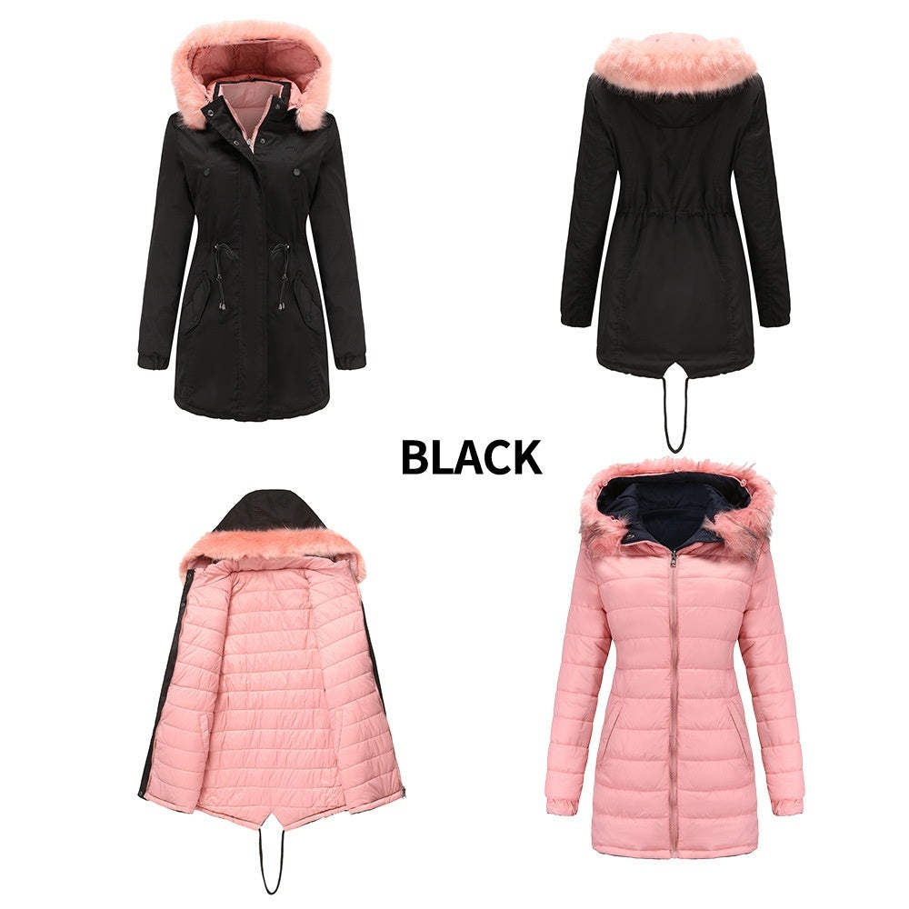 Double-sided Detachable Fur Collar Hat Quilted Parka Buy Center