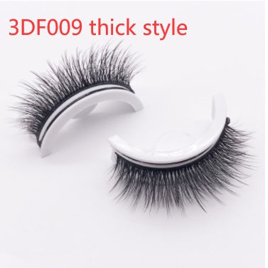 Buy Center Premium-Reusable 3D Mink Lashes Natural False Eyelashes Self Adhesive Fake Glue Free Makeup Eyelash Extension Silk 3DF009 thick style PVC round box 1PC