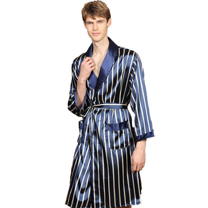 Men's simulation silk long sleeve nightgown Buy Center