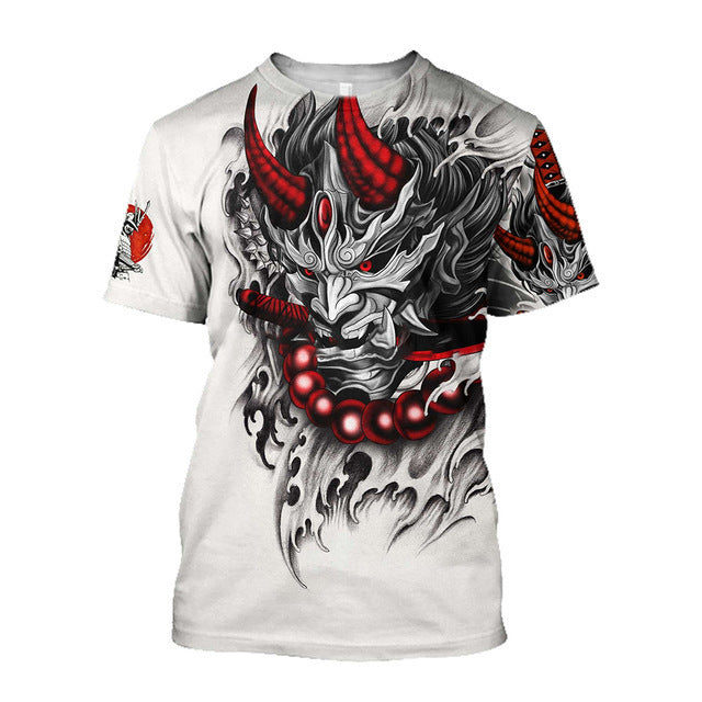 Camiseta de hombre 3D con estampado de samurái, camiseta holgada de cuello redondo