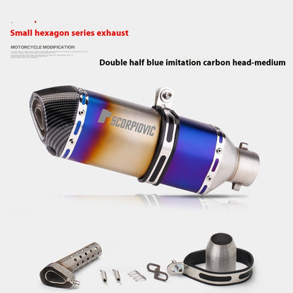 Newly Arrived at Buy Center: Motorcycle Modified Exhaust Pipe Small Hexagonal Double Blue